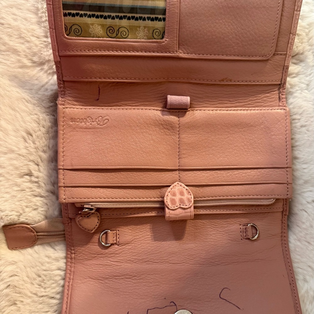 Brighton Pink Like New Leather Textured Wallet Heart Accent Great Life Left